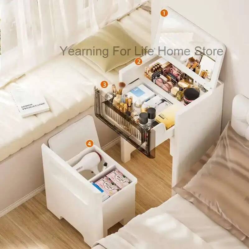 Desk Setup In Small Bedroom - 서랍과 거울이 있는 3-in-1 소형 화장대