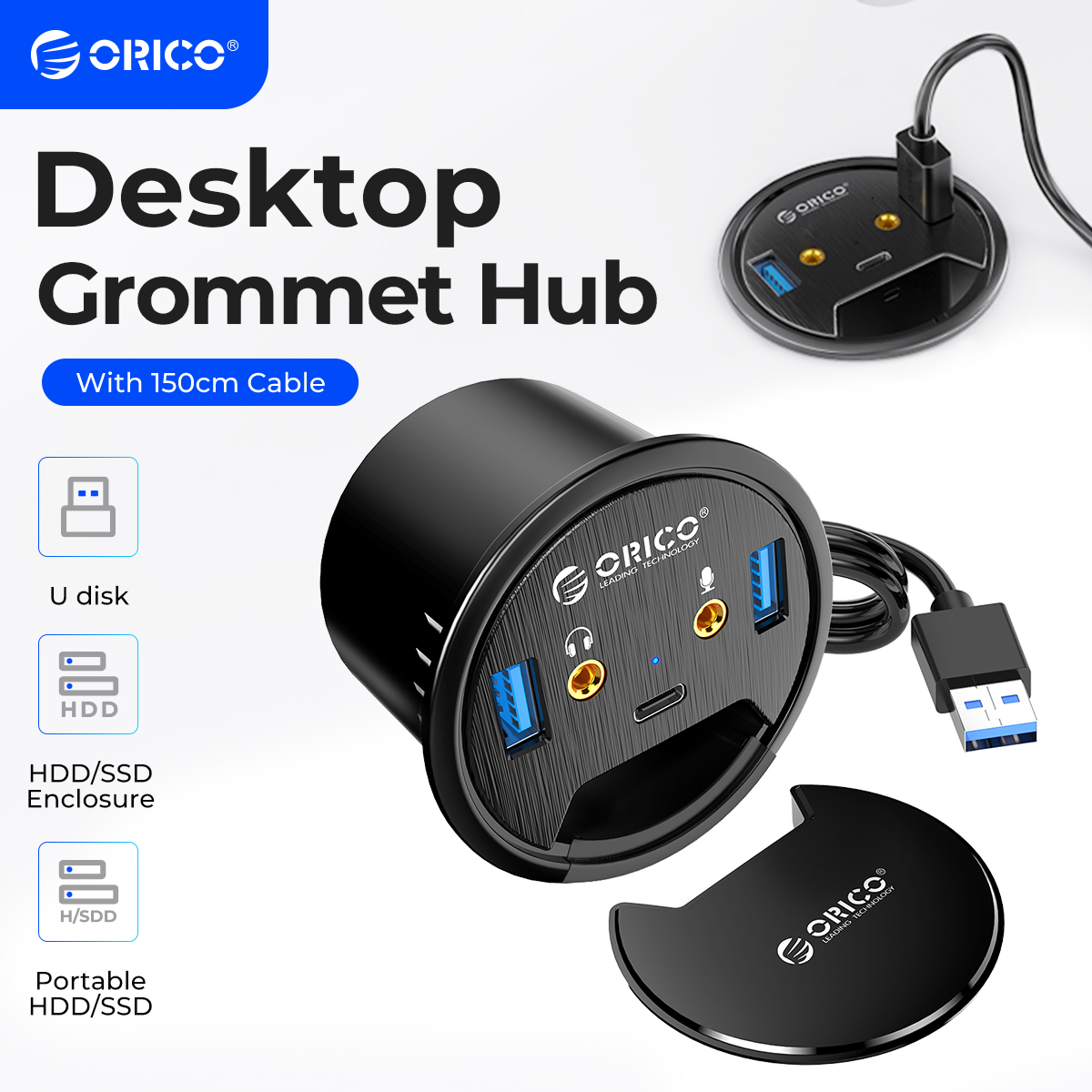 Desk Setup Hub - ORICO 데스크탑 그로멧 USB 3.0 허브(헤드폰