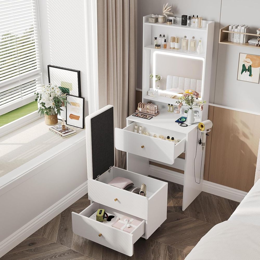 Desk Setup In Small Bedroom - 화장대 세트(거울 및 조명 포함), 소형