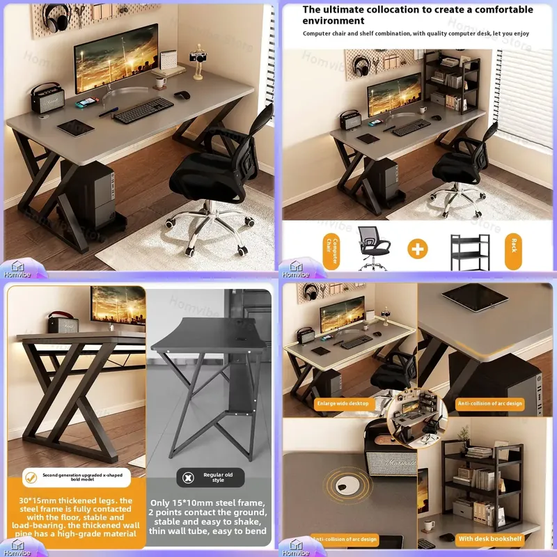 Desk Setup Ergonomics - 현대적인 원목 컴퓨터 책상 (홈 오피스