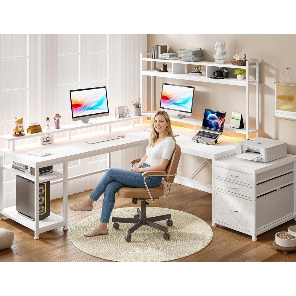 104인치 L자형 책상, 2인용 홈 오피스용, 4가지  - Desk Setup Dual Monitor 리뷰 및 가격
