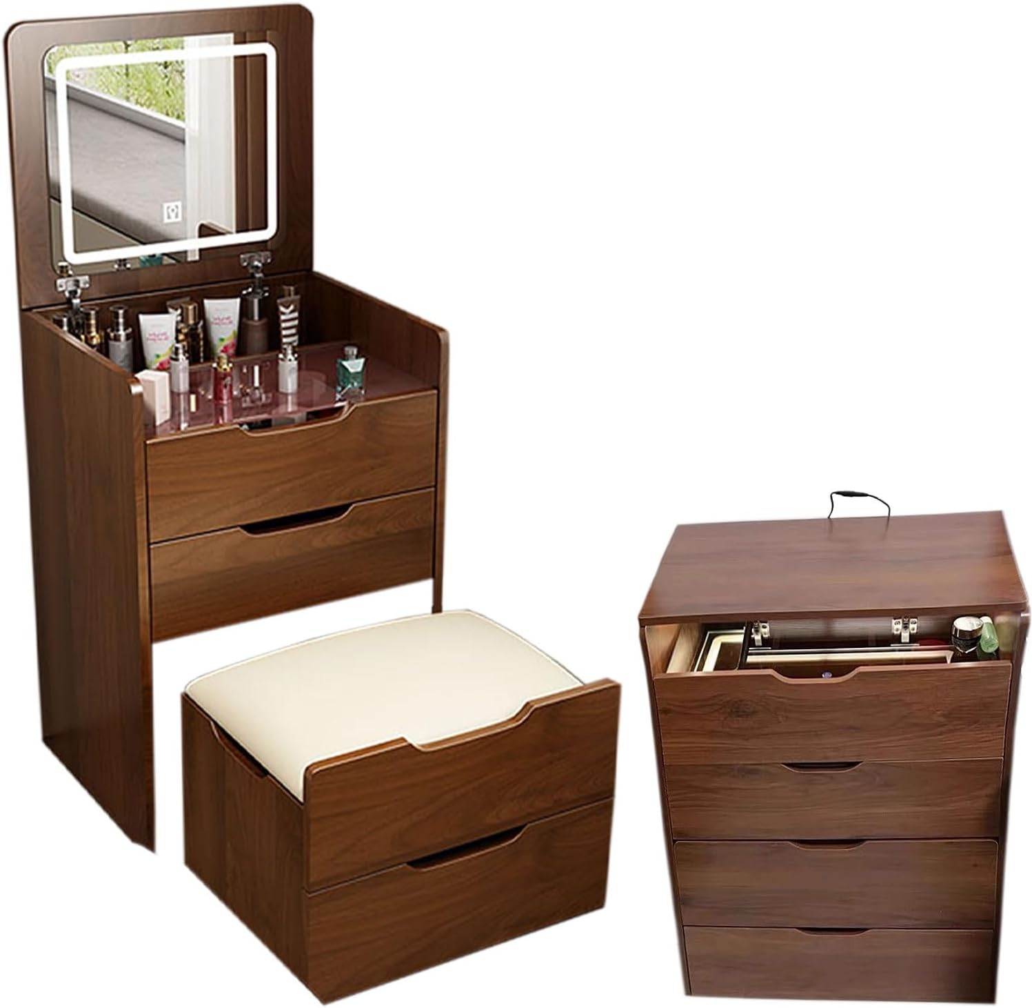 (월넛) 3 in 1 화장대 세트, 플립탑 거울 포함, - Desk Setup In Small Bedroom 리뷰 및 가격