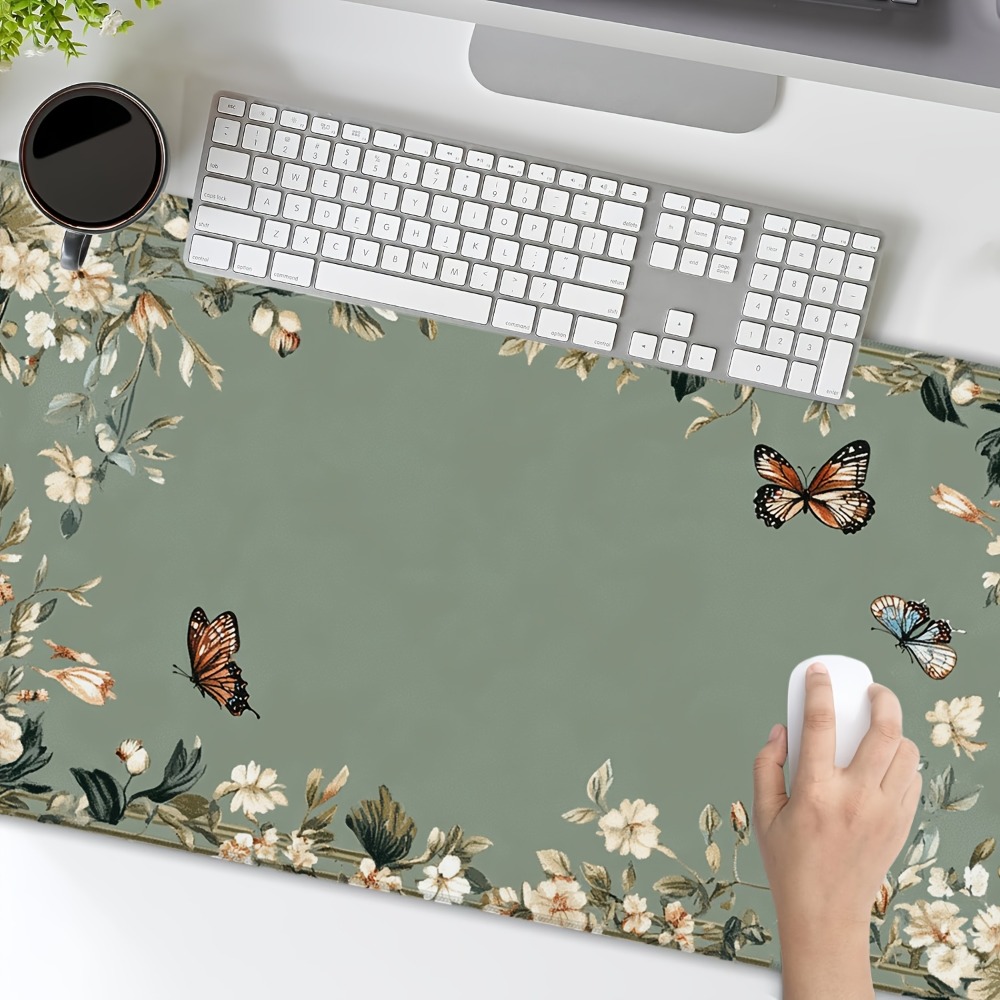 나비 무늬와 녹색 꽃무늬가 있는 식물 테이블 매트, 게 - Desk Setup Art 리뷰 및 가격