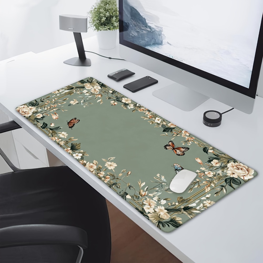 나비 무늬와 녹색 꽃무늬가 있는 식물 테이블 매트, 게 - Desk Setup Art 리뷰 및 가격