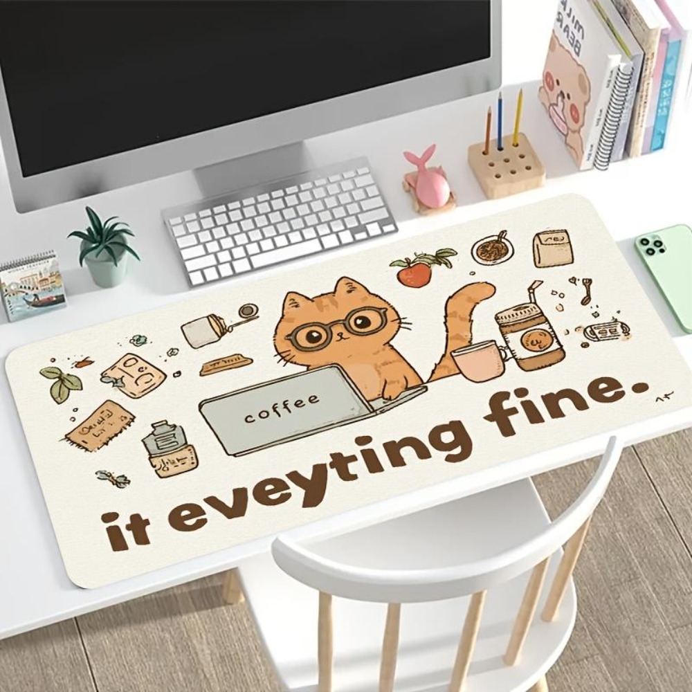 손으로 그린 ​​무늬, 안경을 쓴 주황색 고양이, 사무 - Desk Setup Art 리뷰 및 가격
