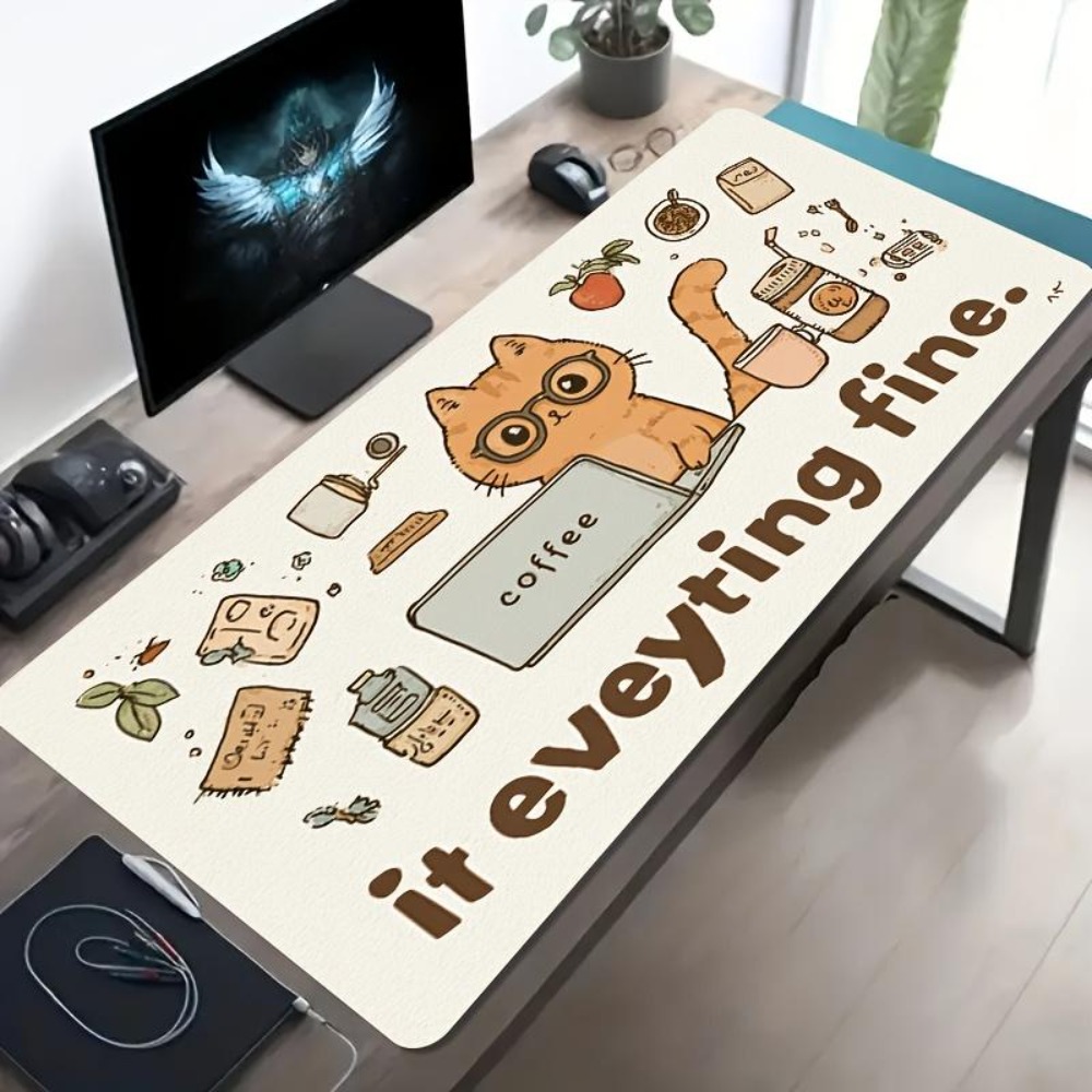 손으로 그린 ​​무늬, 안경을 쓴 주황색 고양이, 사무 - Desk Setup Art 리뷰 및 가격