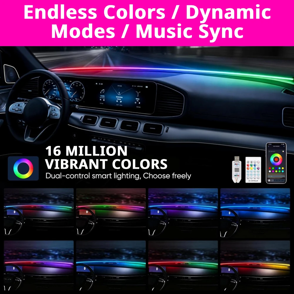 자동차 앞유리 앰비언트 라이트 스트립 59인치 RGB  - Ambient Light Bar Usb 리뷰 및 가격