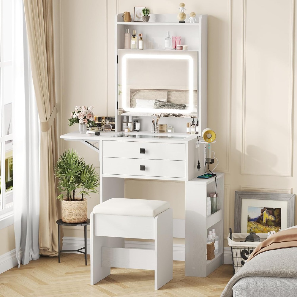 작은 화장대 세트, 3단계 조절 조명 거울, 접이식 패 - Desk Setup In Small Bedroom 리뷰 및 가격