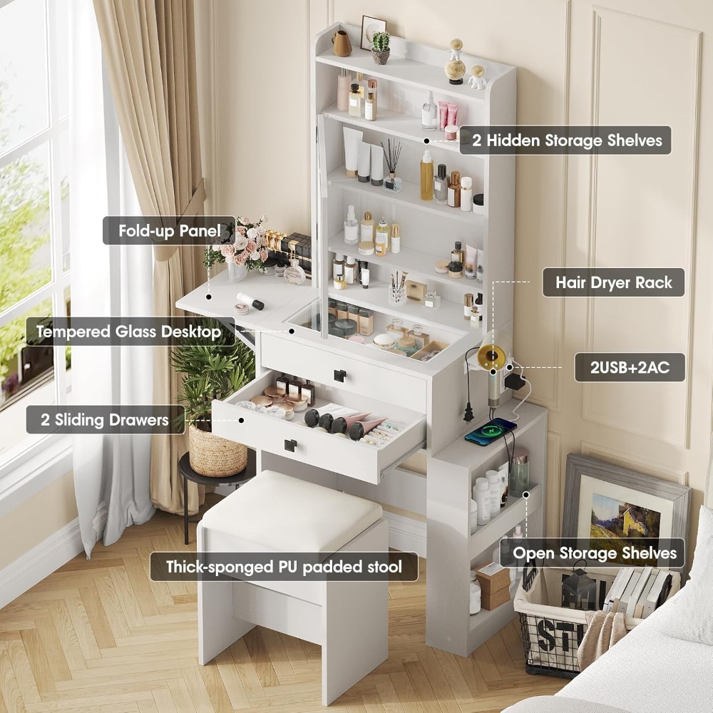 작은 화장대 세트, 3단계 조절 조명 거울, 접이식 패 - Desk Setup In Small Bedroom 리뷰 및 가격