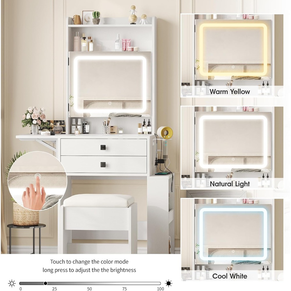 작은 화장대 세트, 3단계 조절 조명 거울, 접이식 패 - Desk Setup In Small Bedroom 리뷰 및 가격